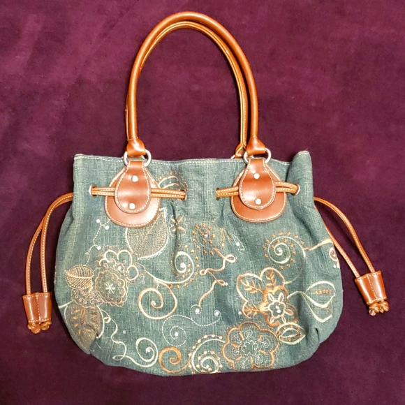 Y2K Embroidered Denim & Faux Leather Scrunch Purse - Picture 2 of 6